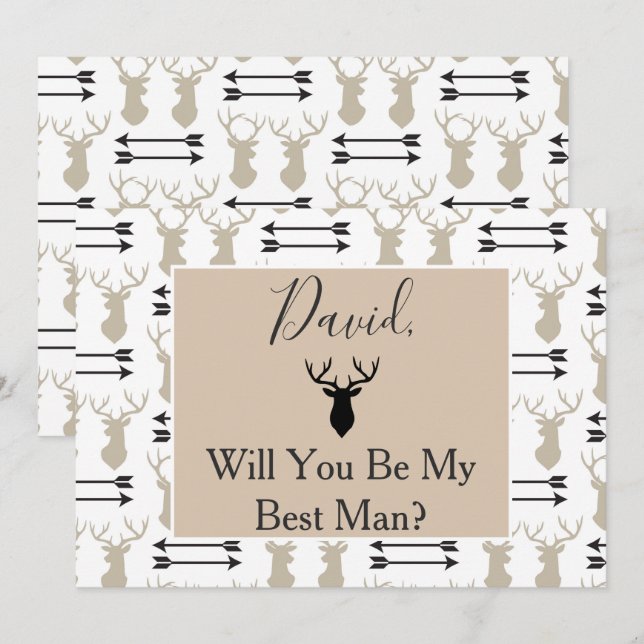 Will you be my Best Man Deer Antlers Arrow Invitation (Front/Back)