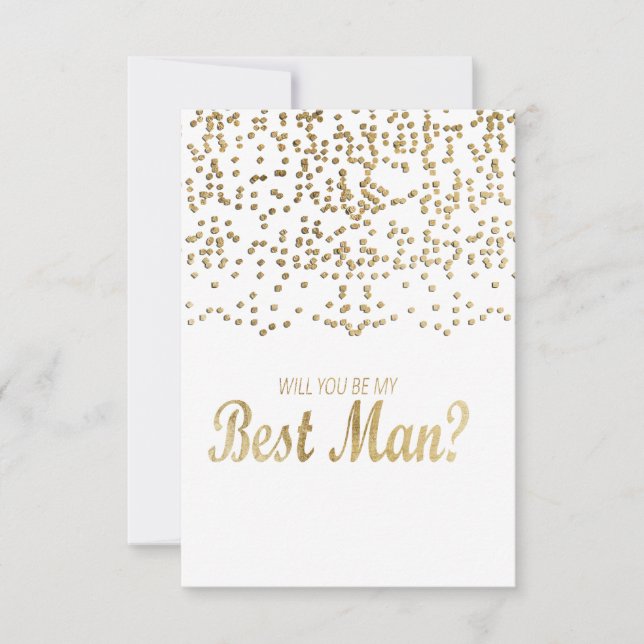 "Will You Be My Best Man?" Faux Gold Confetti Invitation (Front)