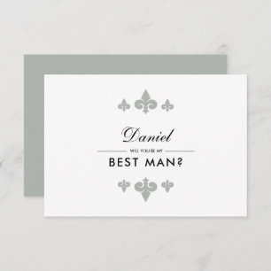 Will you be my Best Man? Fleur-de-lis Grey White Invitation