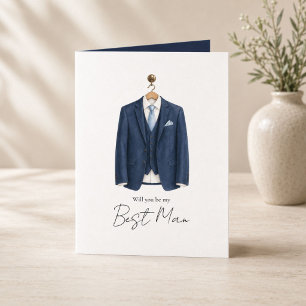 Will You Be My Best Man Gentleman Navy Blue Suit Card