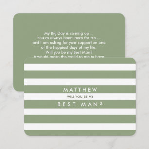 Will you be my Best Man? Green Stripe Pattern  Invitation