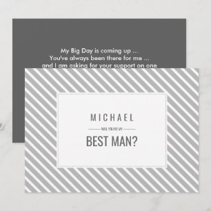 Will you be my Best Man? Grey Stripe Pattern Invitation