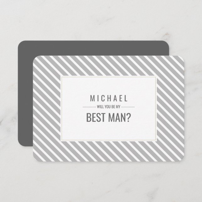 Will you be my Best Man? Grey Stripe Pattern Invitation (Front/Back)