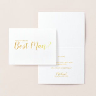 Will You Be My Best Man? Modern Script Gold Foil Card