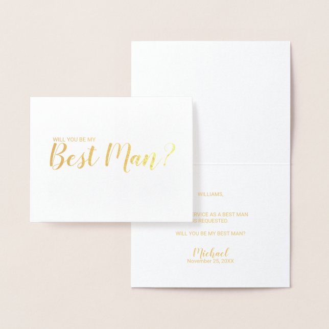 Will You Be My Best Man? Modern Script Gold Foil Card (Display)