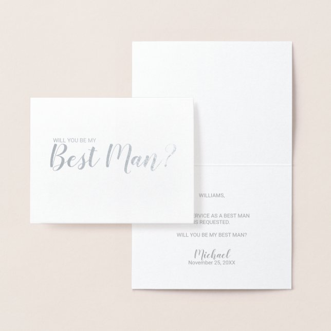 Will You Be My Best Man? Modern Script Silver Foil Card (Display)