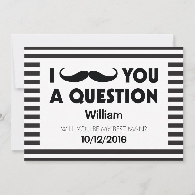 Will You Be My Best Man Moustache Black Stripes Invitation (Front)