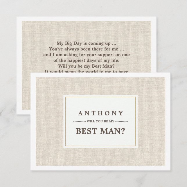 Will you be my Best Man? Natural Burlap Texture Invitation (Front/Back)