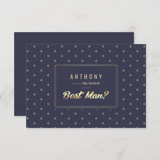 Will you be my Best Man? Navy Blue Gold Invitation (Front/Back)