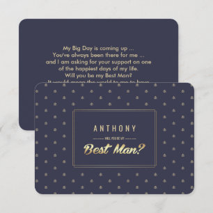 Will you be my Best Man? Navy Blue Gold Wedding Invitation
