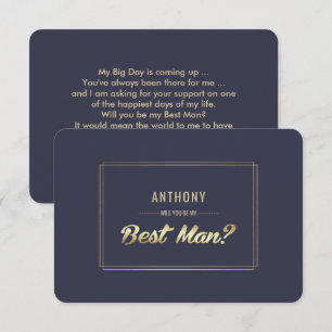 Will you be my Best Man? Navy Blue Gold Wedding Invitation