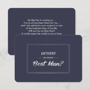 Will you be my Best Man? Navy Blue Silver Wedding Invitation