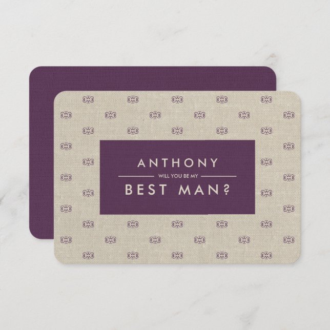 Will you be my Best Man? Plum Beige Pattern Invitation (Front/Back)