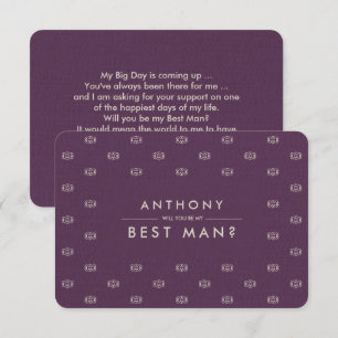 Will you be my Best Man? Plum Pattern Burlap Invitation