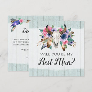 Will You Be My Best Man Rustic Floral Skull Card