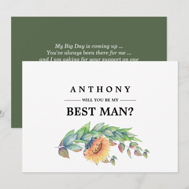 Will you be my Best Man? Rustic Sunflowers Invitation (Front/Back)