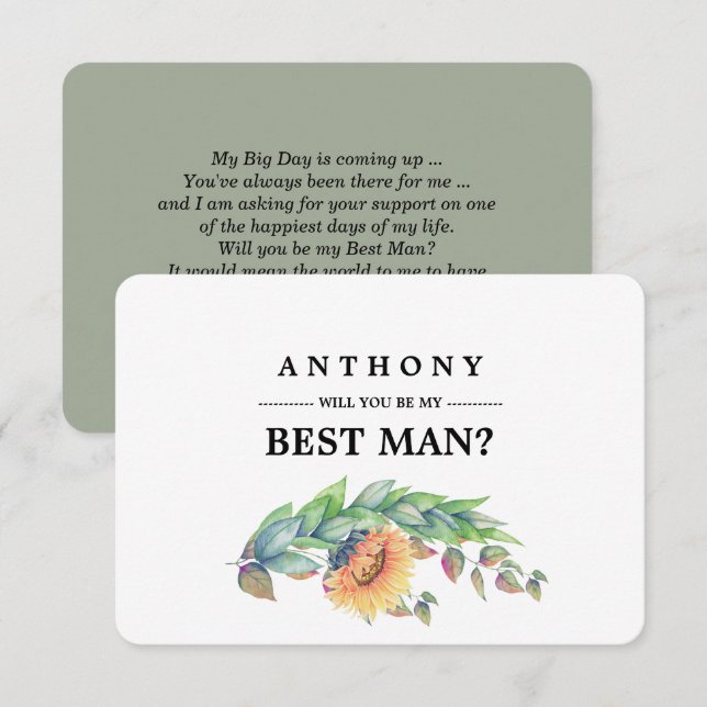 Will you be my Best Man? Rustic Sunflowers Invitation (Front/Back)