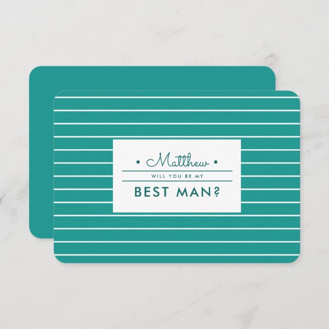 Will you be my Best Man? Turquoise White Stripes Invitation (Front/Back)