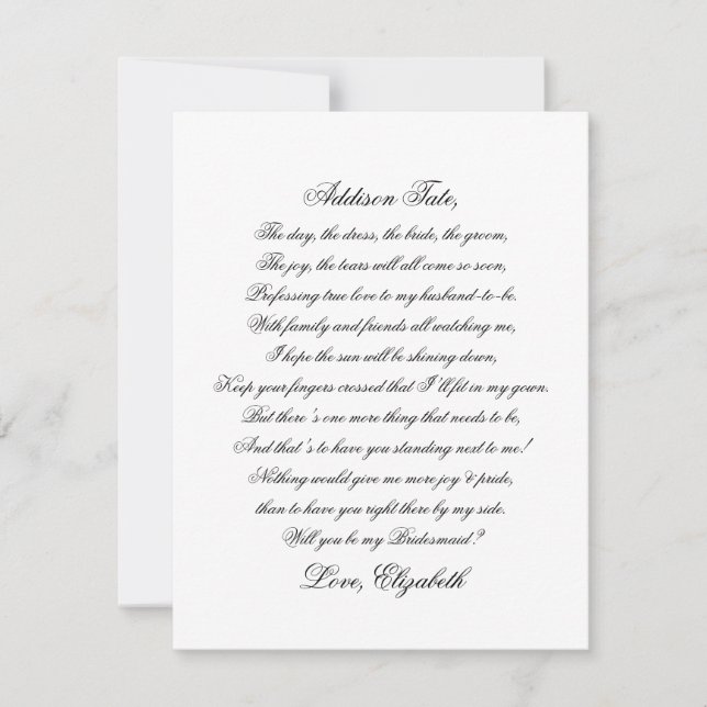 Will You Be My Birdesmaid Script Poem Card (Front)