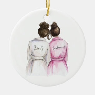 Will you be my BM? Dk Br Bun Bride Dk Br Bun Maid Ceramic Tree Decoration