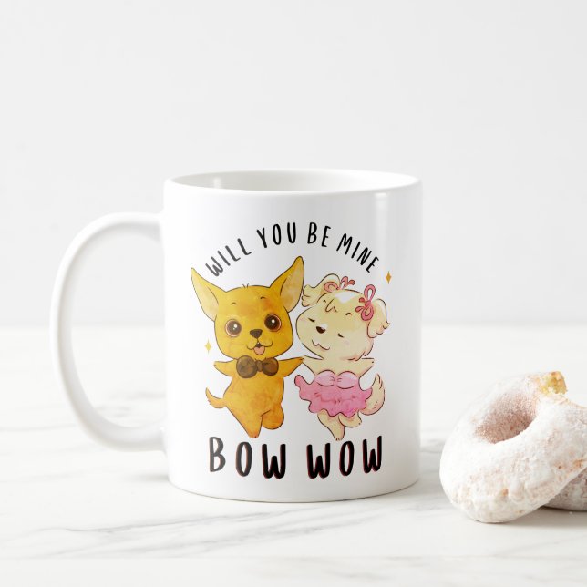 Will You Be My Bow Bow - Dog Lover Valentine Day Coffee Mug (With Donut)