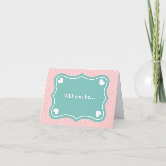 Will you be my braidsmaid card | coral & turquoise (Front)