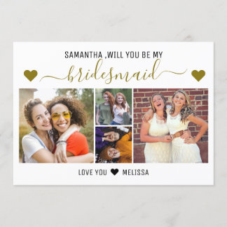 Will You Be My Bridesmaid 4 Photo Collage Invitation