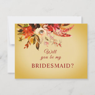 Will You Be My Bridesmaid Autumn Floral Aged Gold Postcard
