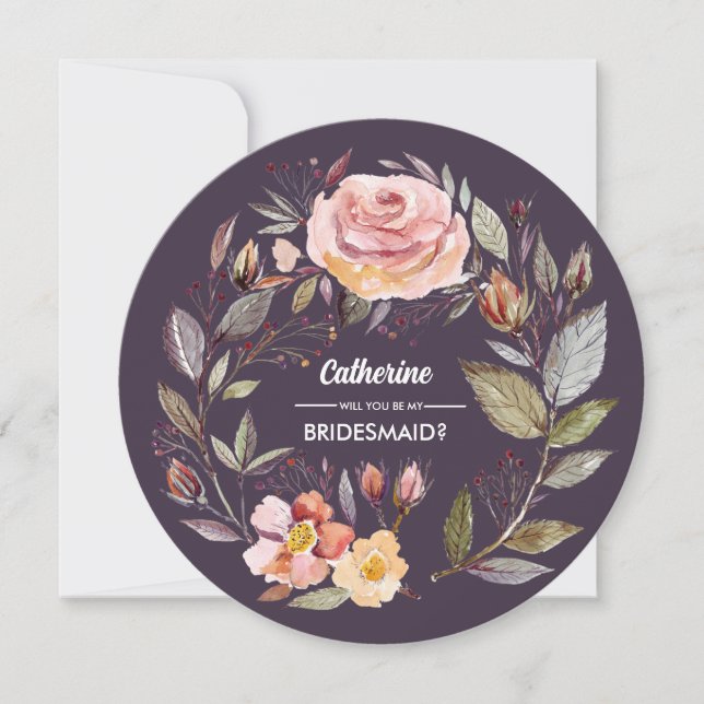 Will you be my Bridesmaid? Autumn Flower Wreath Invitation (Front)