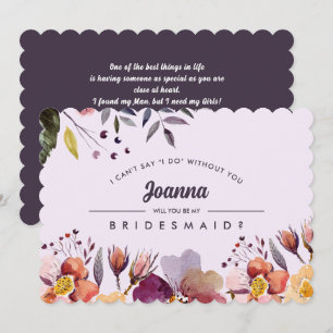 Will you be my Bridesmaid? Autumn Flowers Plum Invitation