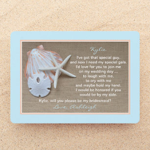 Will You Be My Bridesmaid Beach Blue Burlap Look Invitation