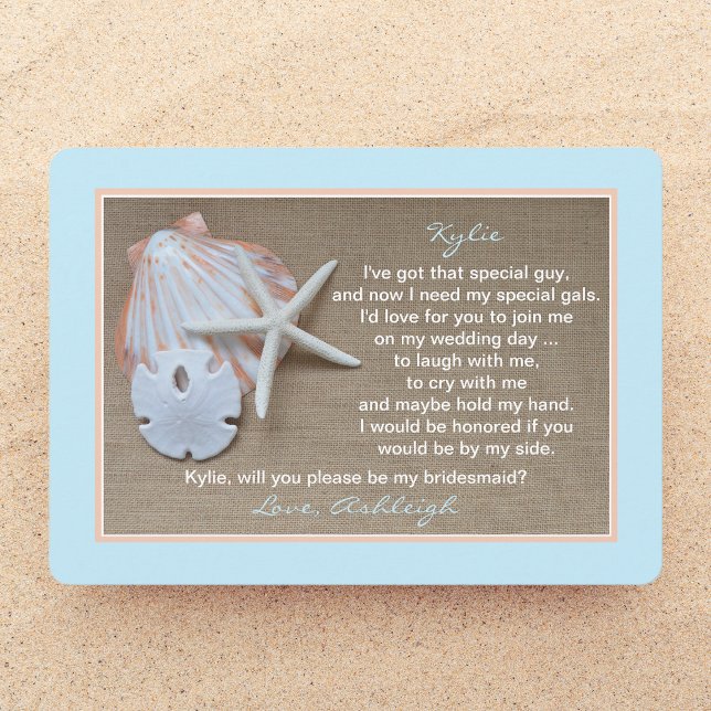 Will You Be My Bridesmaid Beach Blue Burlap Look Invitation (Creator Uploaded)