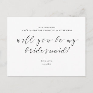 Will you be my bridesmaid. Black and white modern Postcard
