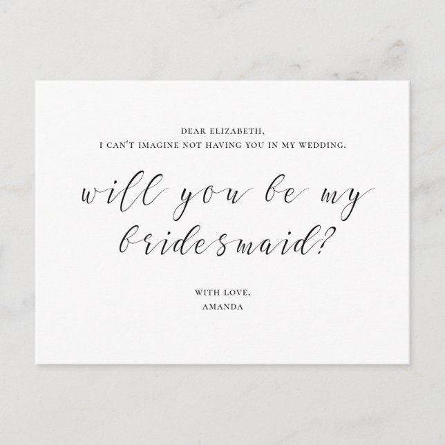 Will you be my bridesmaid. Black and white modern Postcard (Front)