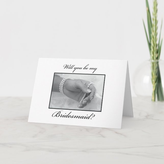 Will You Be My Bridesmaid Black and White Pearls Invitation (Front)