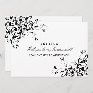 Will You Be My Bridesmaid? Black & White Swirl Invitation