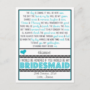 Will you be my Bridesmaid? Blue/Black GODDAUGHTER Invitation