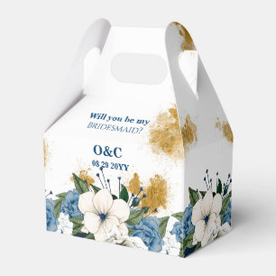 Will You Be My Bridesmaid Blue Floral Gold Dust Favour Box