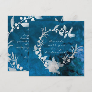 Will You Be My Bridesmaid Blue Glass Gray Wreath Invitation
