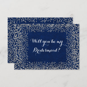 Will You Be My Bridesmaid Blue Navy Silver Gray Invitation