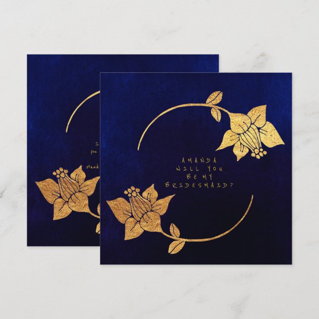 Will You Be My Bridesmaid Blue Navy Velvet Invitation (Front/Back)