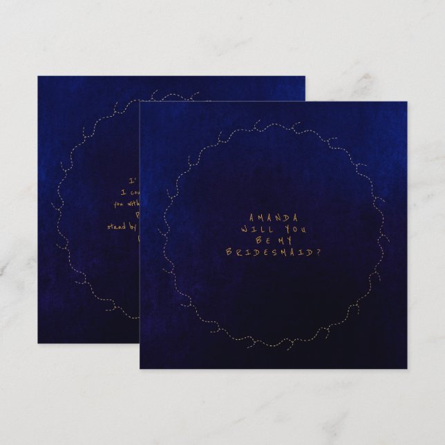 Will You Be My Bridesmaid Blue Navy Velvet Invitation (Front/Back)