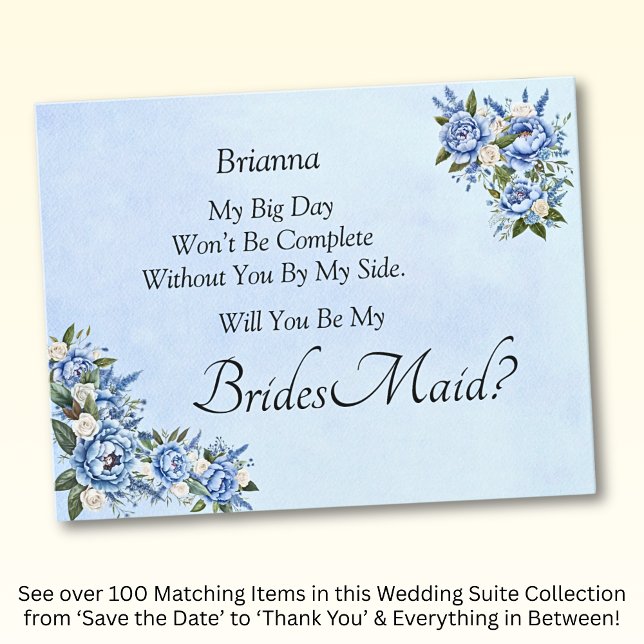 Will You Be My Bridesmaid?  Blue Peony Card (Creator Uploaded)