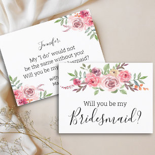 will you be my bridesmaid? blush burgundy floral invitation postcard