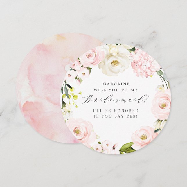 Will you Be my Bridesmaid? Blush Floral Card (Front/Back)