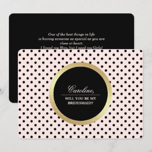 Will you be my Bridesmaid? Blush Pink Black Dots Invitation