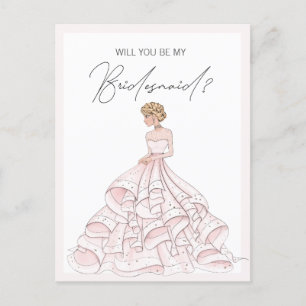 Will You Be My Bridesmaid Blush Pink Glitter Invitation Postcard