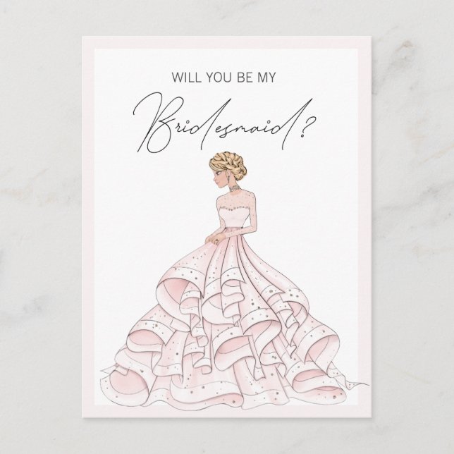 Will You Be My Bridesmaid Blush Pink Glitter Invitation Postcard (Front)