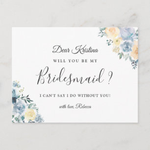 Will You Be My Bridesmaid Bohemian Vanilla Blue Invitation Postcard
