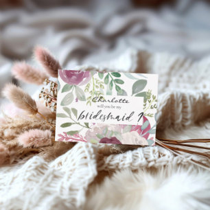 Will You Be My Bridesmaid Boho Floral Watercolor Card